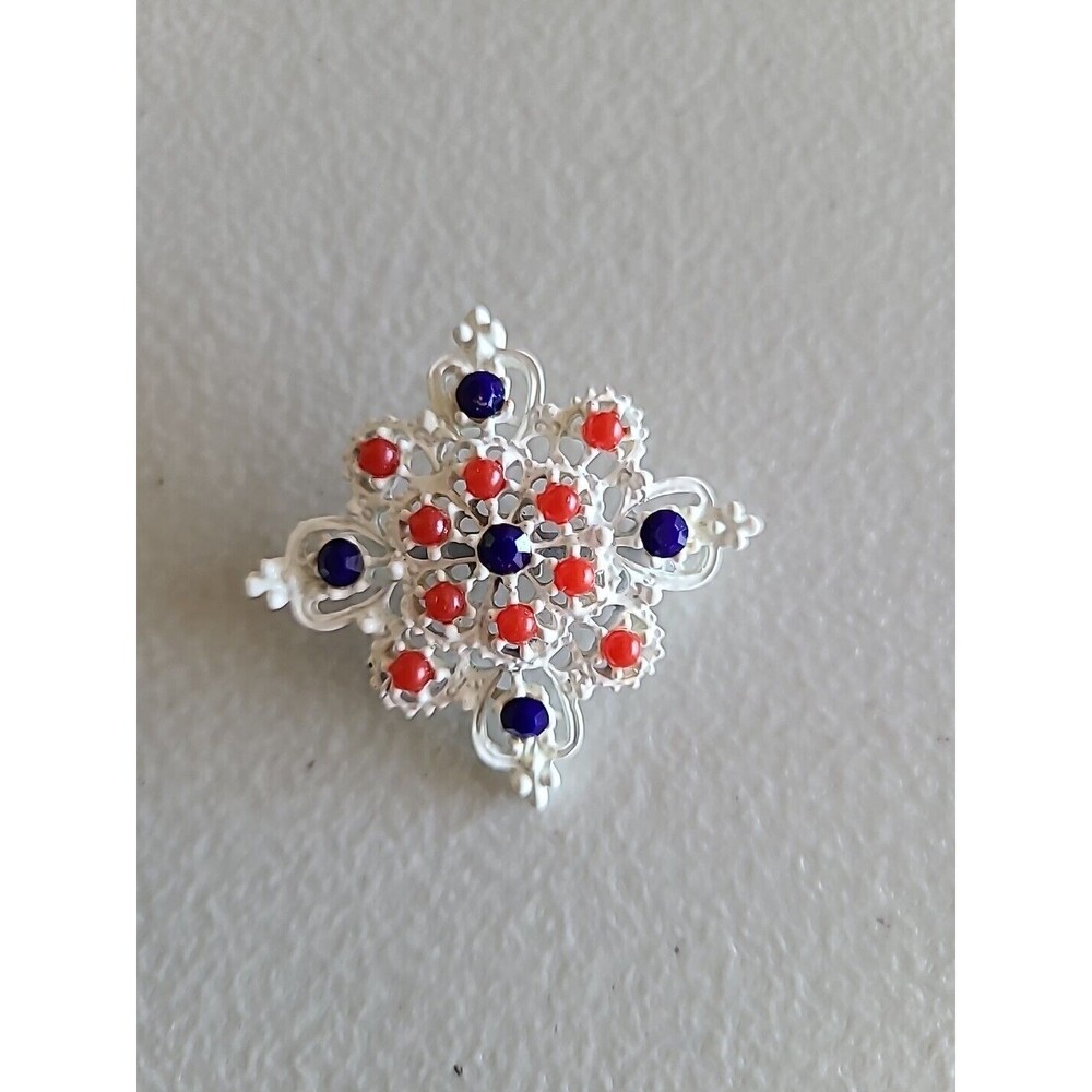 Vintage White Enamel Brooch Blue Red Classic Pin Patriotic USA